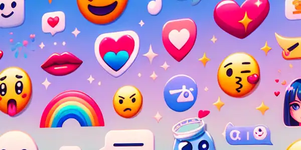 A lively chat window filled with playful emoji stickers and whimsical elements inspired by Japanese pop culture.